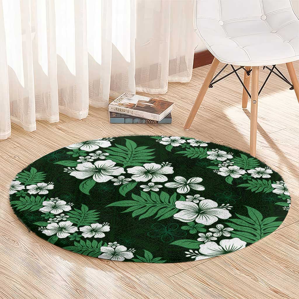 Hawaiian Hibiscus Tribal Floral Green Round Carpet Polynesian Tapa Pattern - Polynesian Pride