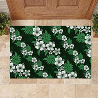 Hawaiian Hibiscus Tribal Floral Green Rubber Doormat Polynesian Tapa Pattern - Polynesian Pride