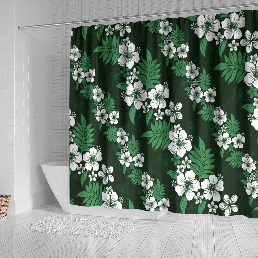 Hawaiian Hibiscus Tribal Floral Green Shower Curtain Polynesian Tapa Pattern - Polynesian Pride