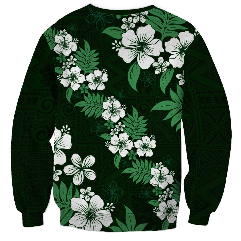 Hawaiian Hibiscus Tribal Floral Green Sweatshirt Polynesian Tapa Pattern - Polynesian Pride