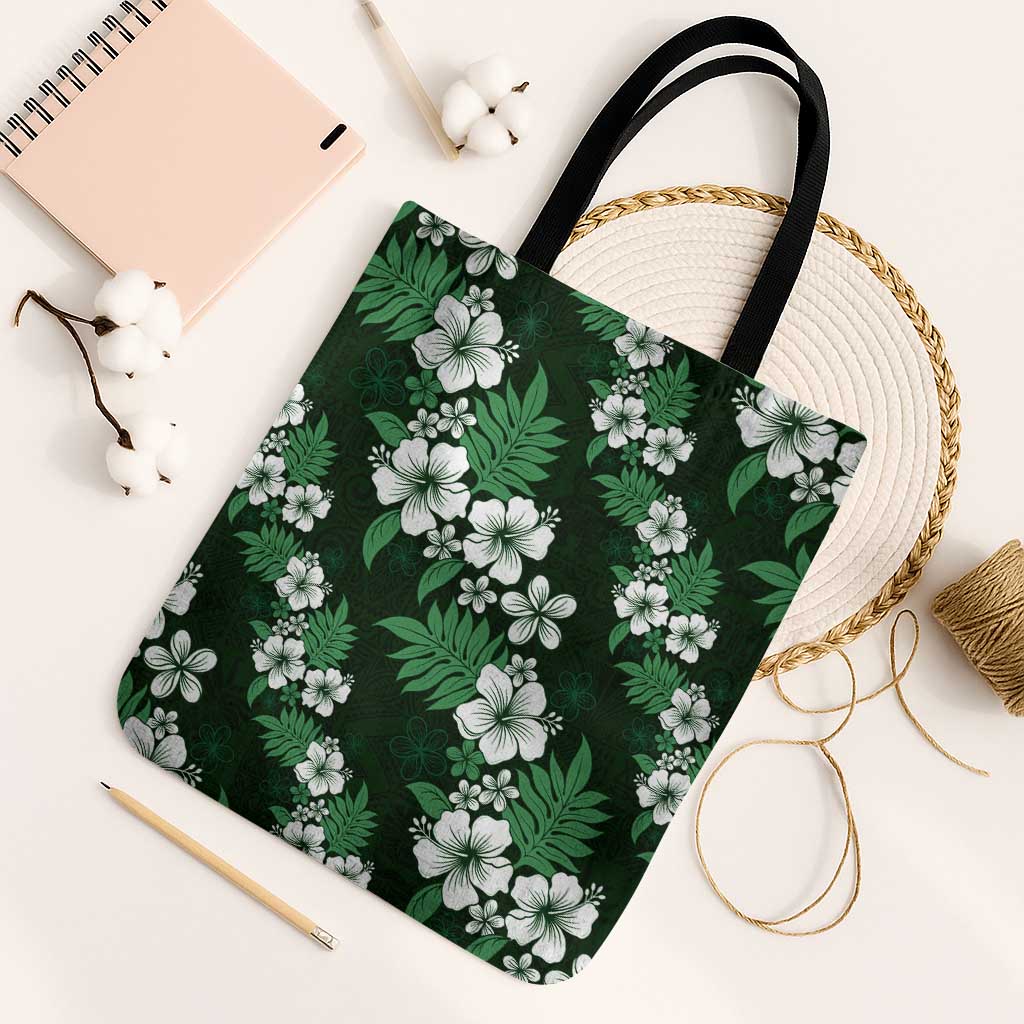 Hawaiian Hibiscus Tribal Floral Green Tote Bag Polynesian Tapa Pattern - Polynesian Pride