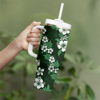 Hawaiian Hibiscus Tribal Floral Green Tumbler With Handle Polynesian Tapa Pattern - Polynesian Pride