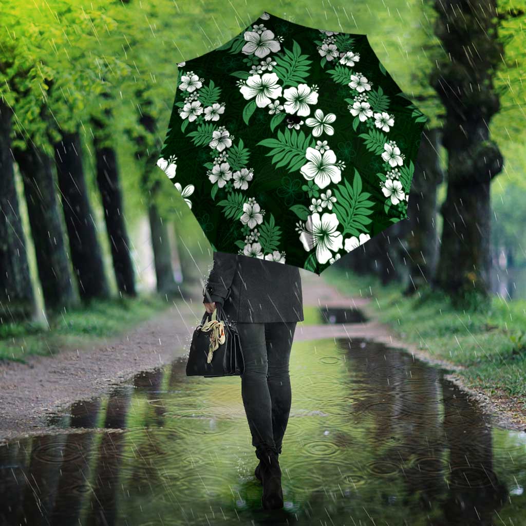 Hawaiian Hibiscus Tribal Floral Green Umbrella Polynesian Tapa Pattern - Polynesian Pride