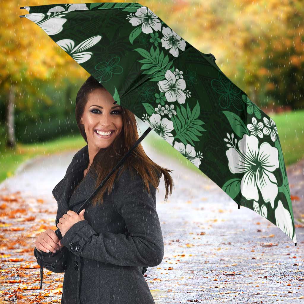 Hawaiian Hibiscus Tribal Floral Green Umbrella Polynesian Tapa Pattern - Polynesian Pride