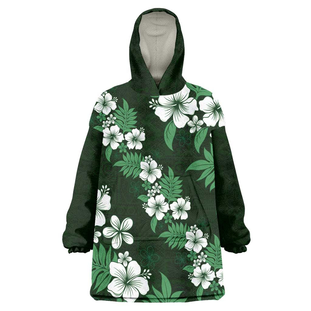 Hawaiian Hibiscus Tribal Floral Green Wearable Blanket Hoodie Polynesian Tapa Pattern - Polynesian Pride