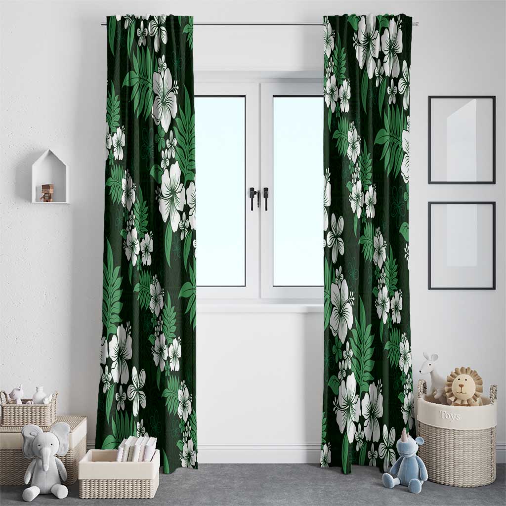 Hawaiian Hibiscus Tribal Floral Green Window Curtain Polynesian Tapa Pattern - Polynesian Pride