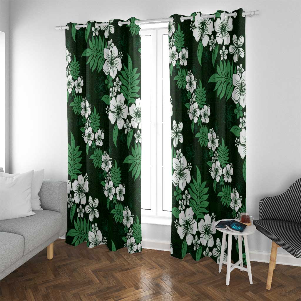 Hawaiian Hibiscus Tribal Floral Green Window Curtain Polynesian Tapa Pattern - Polynesian Pride