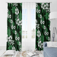 Hawaiian Hibiscus Tribal Floral Green Window Curtain Polynesian Tapa Pattern - Polynesian Pride