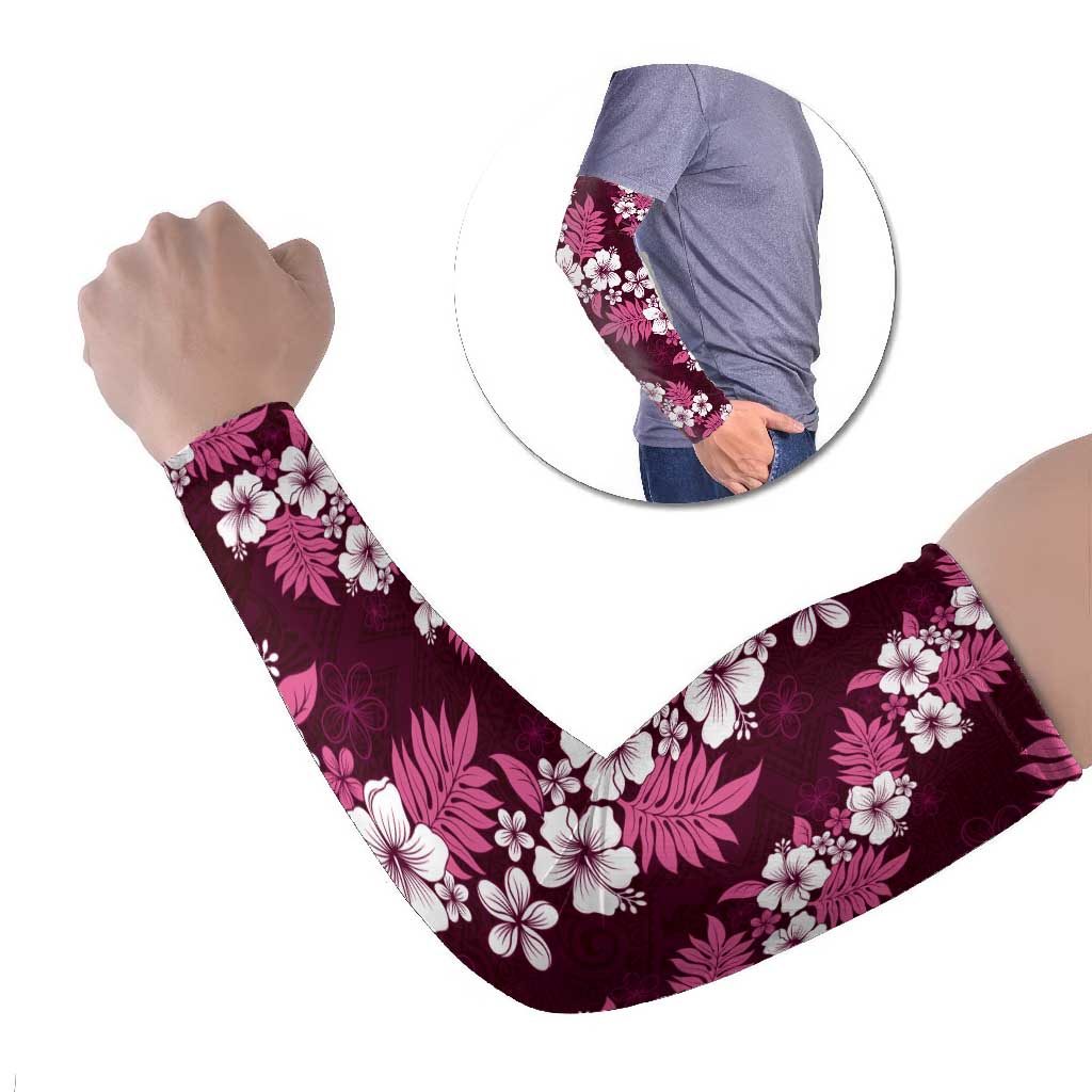 Hawaiian Hibiscus Tribal Floral Pink Arm Sleeves Polynesian Tapa Pattern - Polynesian Pride