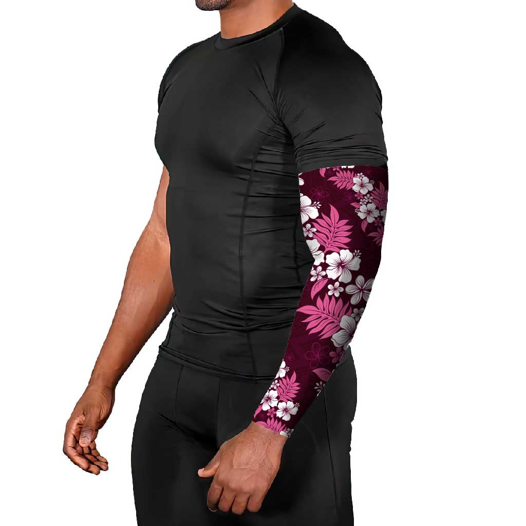 Hawaiian Hibiscus Tribal Floral Pink Arm Sleeves Polynesian Tapa Pattern - Polynesian Pride