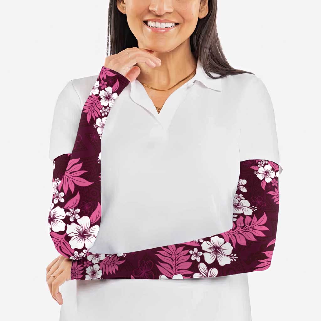 Hawaiian Hibiscus Tribal Floral Pink Arm Sleeves Polynesian Tapa Pattern - Polynesian Pride