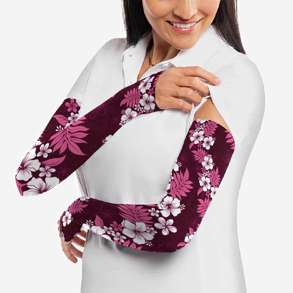 Hawaiian Hibiscus Tribal Floral Pink Arm Sleeves Polynesian Tapa Pattern - Polynesian Pride