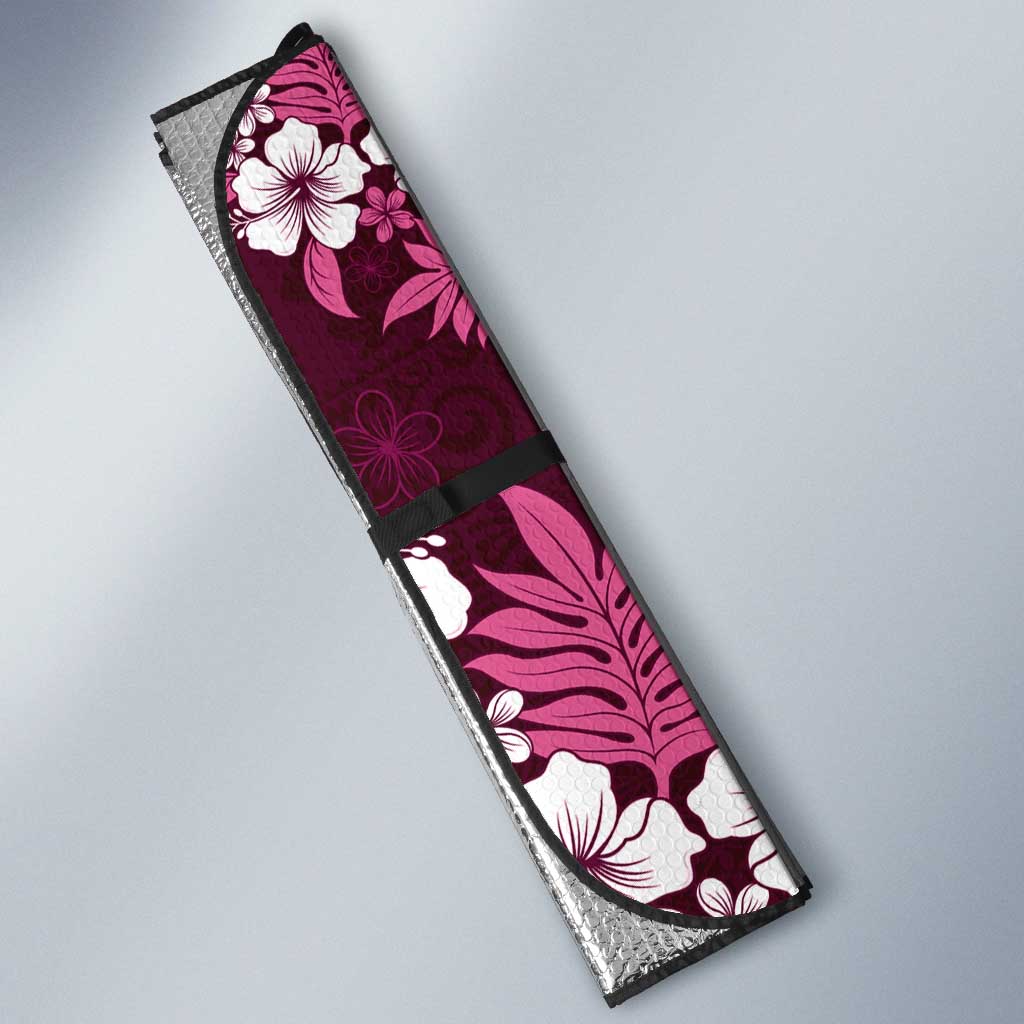Hawaiian Hibiscus Tribal Floral Pink Auto Sun Shade Polynesian Tapa Pattern - Polynesian Pride
