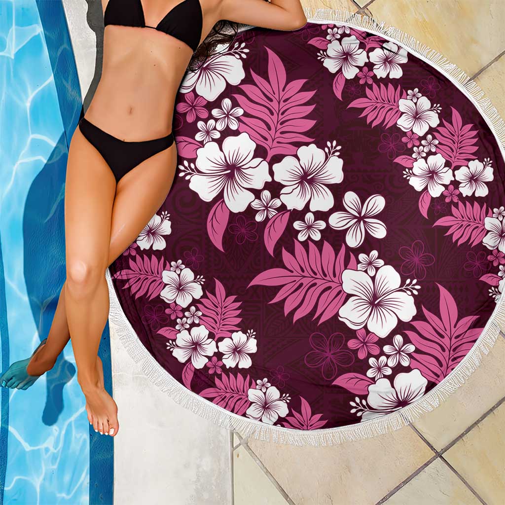 Hawaiian Hibiscus Tribal Floral Pink Beach Blanket Polynesian Tapa Pattern - Polynesian Pride
