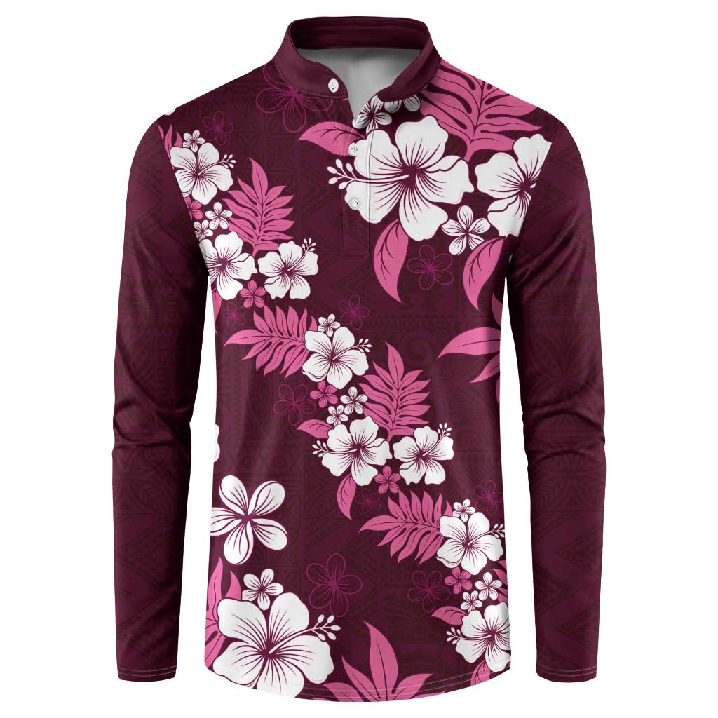 Hawaiian Hibiscus Tribal Floral Pink Button Sweatshirt Polynesian Tapa Pattern - Polynesian Pride