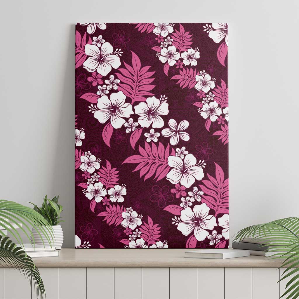 Hawaiian Hibiscus Tribal Floral Pink Canvas Wall Art Polynesian Tapa Pattern - Polynesian Pride