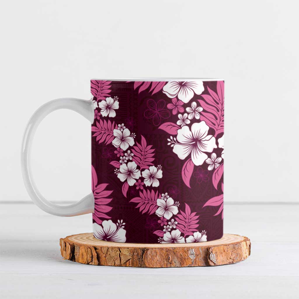 Hawaiian Hibiscus Tribal Floral Pink Ceramic Mug Polynesian Tapa Pattern - Polynesian Pride