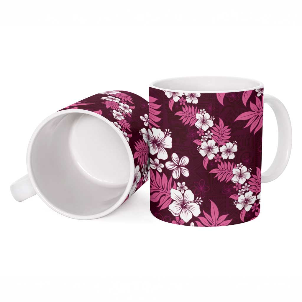 Hawaiian Hibiscus Tribal Floral Pink Ceramic Mug Polynesian Tapa Pattern - Polynesian Pride