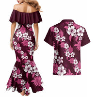 Hawaiian Hibiscus Tribal Floral Pink Couples Matching Mermaid Dress and Hawaiian Shirt Polynesian Tapa Pattern LT01 - Polynesian Pride