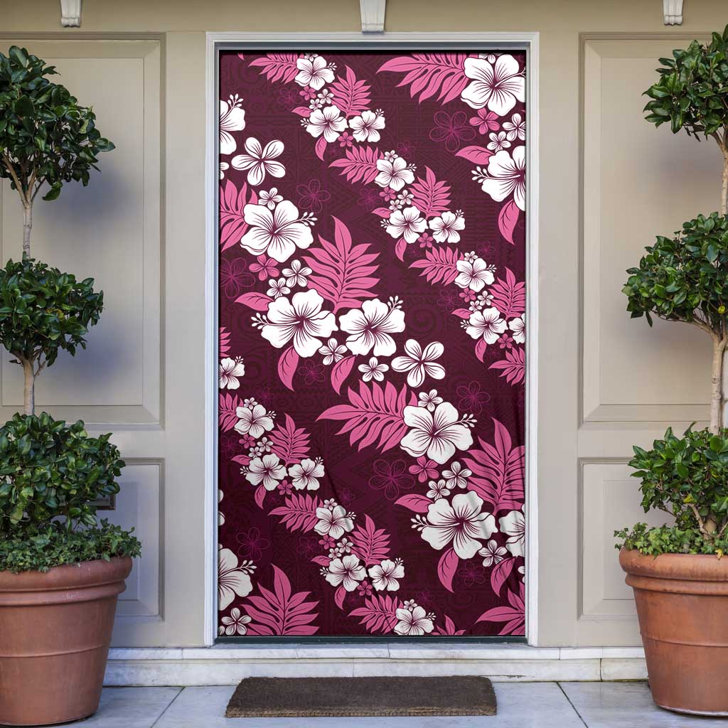 Hawaiian Hibiscus Tribal Floral Pink Door Cover Polynesian Tapa Pattern - Polynesian Pride