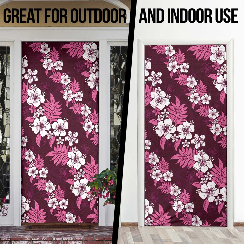 Hawaiian Hibiscus Tribal Floral Pink Door Cover Polynesian Tapa Pattern - Polynesian Pride