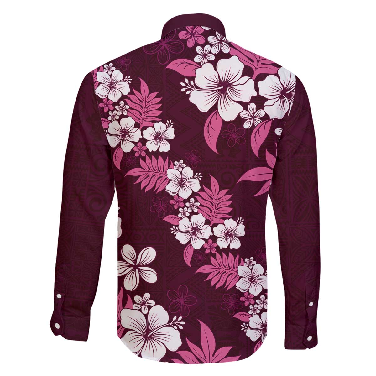 Hawaiian Hibiscus Tribal Floral Pink Family Matching Off The Shoulder Long Sleeve Dress and Hawaiian Shirt Polynesian Tapa Pattern LT01 - Polynesian Pride
