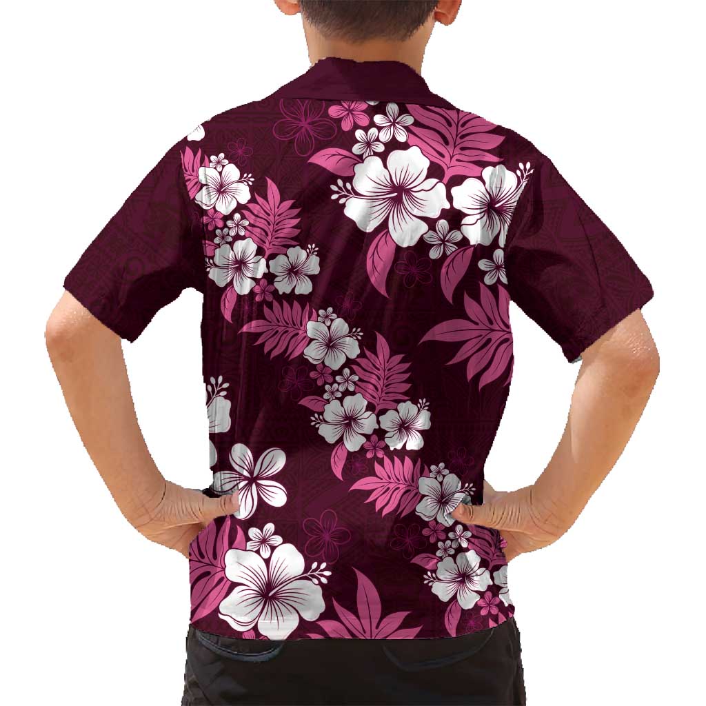 Hawaiian Hibiscus Tribal Floral Pink Family Matching Off Shoulder Maxi Dress and Hawaiian Shirt Polynesian Tapa Pattern LT01 - Polynesian Pride