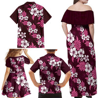 Hawaiian Hibiscus Tribal Floral Pink Family Matching Off Shoulder Maxi Dress and Hawaiian Shirt Polynesian Tapa Pattern LT01 - Polynesian Pride