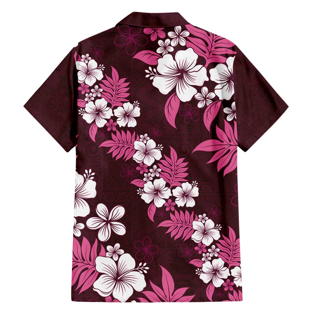 Hawaiian Hibiscus Tribal Floral Pink Family Matching Off Shoulder Maxi Dress and Hawaiian Shirt Polynesian Tapa Pattern LT01 - Polynesian Pride