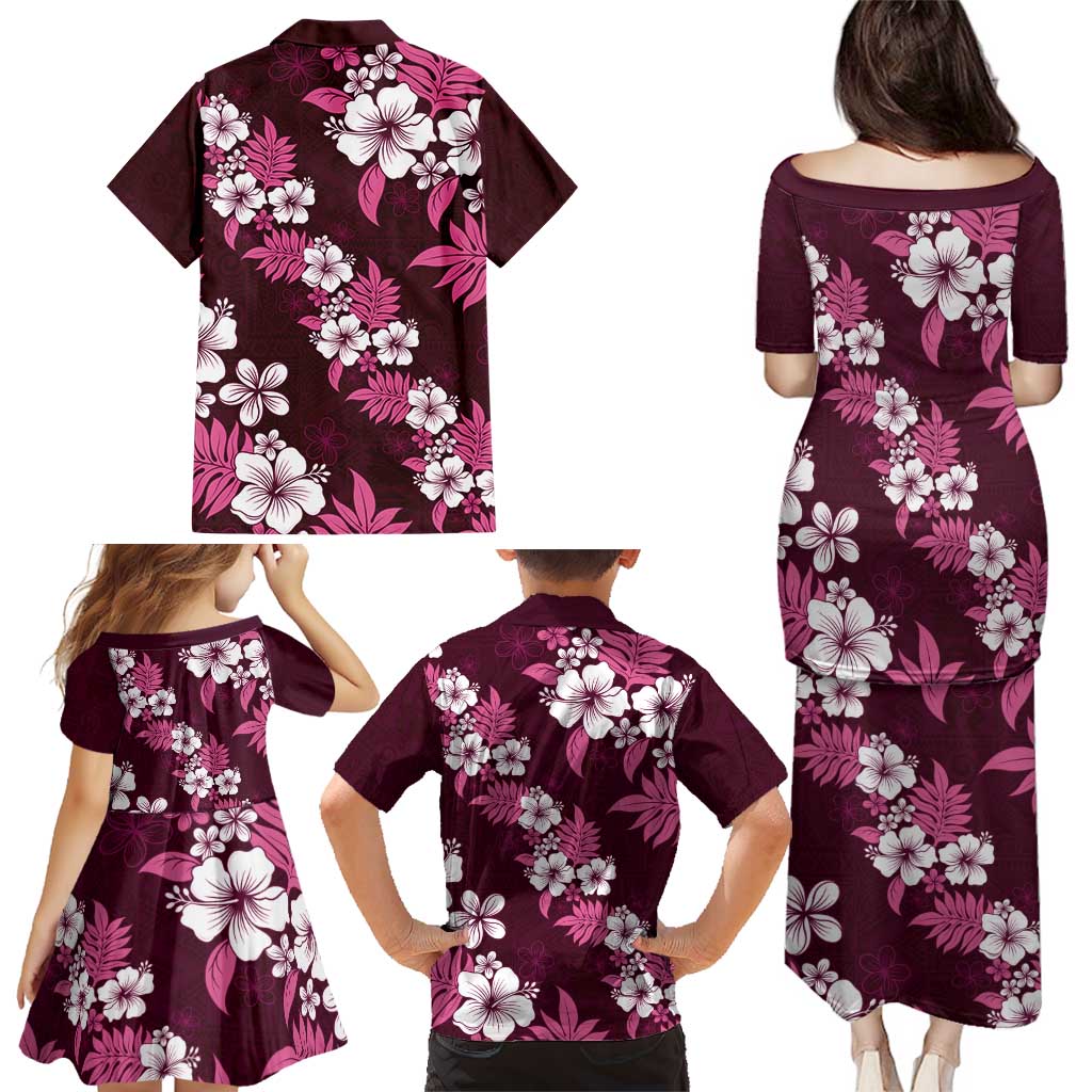 Hawaiian Hibiscus Tribal Floral Pink Family Matching Puletasi and Hawaiian Shirt Polynesian Tapa Pattern - Polynesian Pride