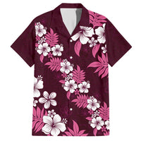 Hawaiian Hibiscus Tribal Floral Pink Family Matching Short Sleeve Bodycon Dress and Hawaiian Shirt Polynesian Tapa Pattern - Polynesian Pride