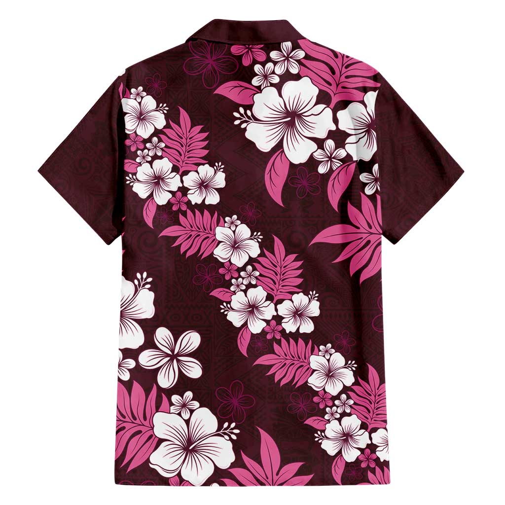 Hawaiian Hibiscus Tribal Floral Pink Family Matching Short Sleeve Bodycon Dress and Hawaiian Shirt Polynesian Tapa Pattern - Polynesian Pride
