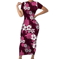 Hawaiian Hibiscus Tribal Floral Pink Family Matching Short Sleeve Bodycon Dress and Hawaiian Shirt Polynesian Tapa Pattern - Polynesian Pride