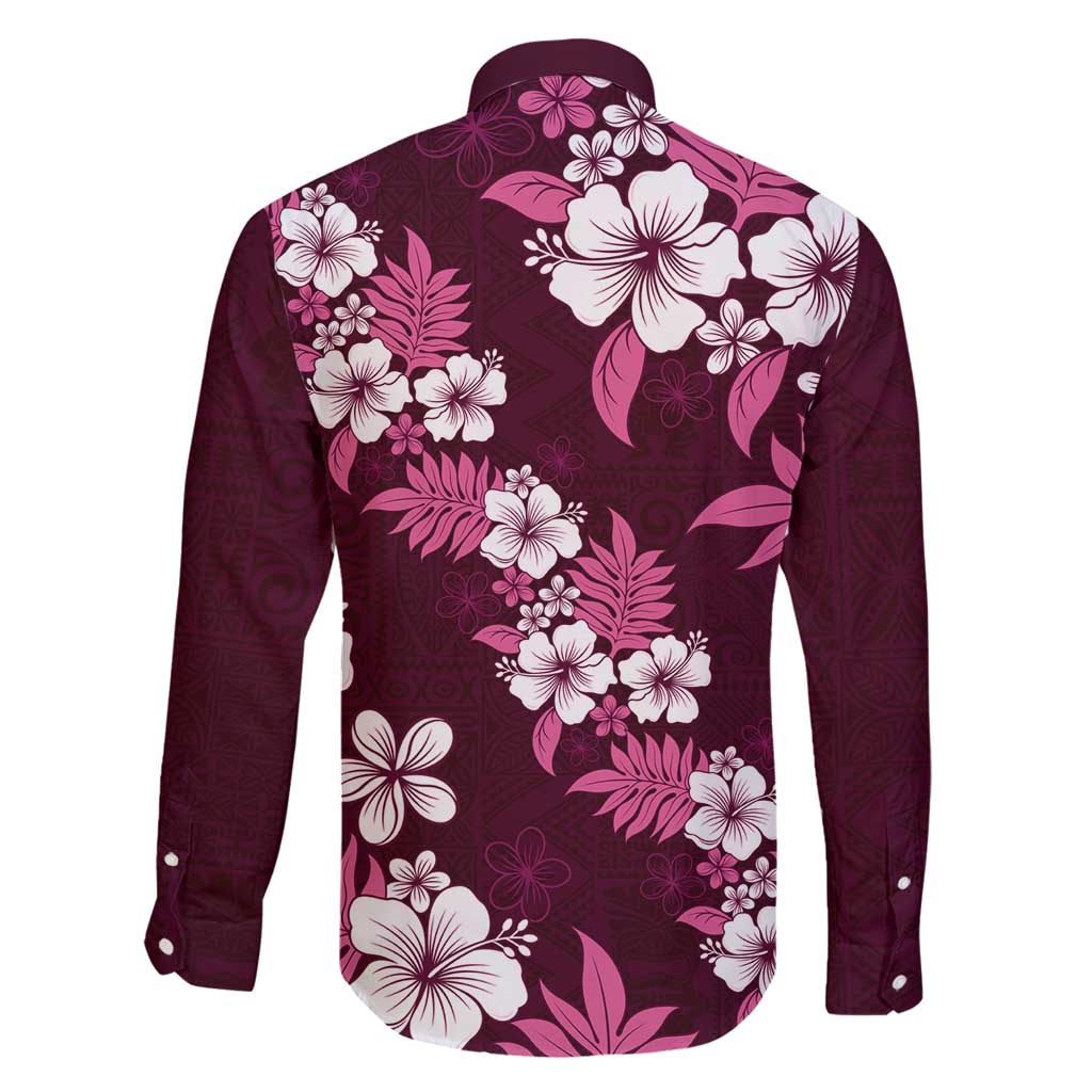 Hawaiian Hibiscus Tribal Floral Pink Family Matching Summer Maxi Dress and Hawaiian Shirt Polynesian Tapa Pattern LT01 - Polynesian Pride