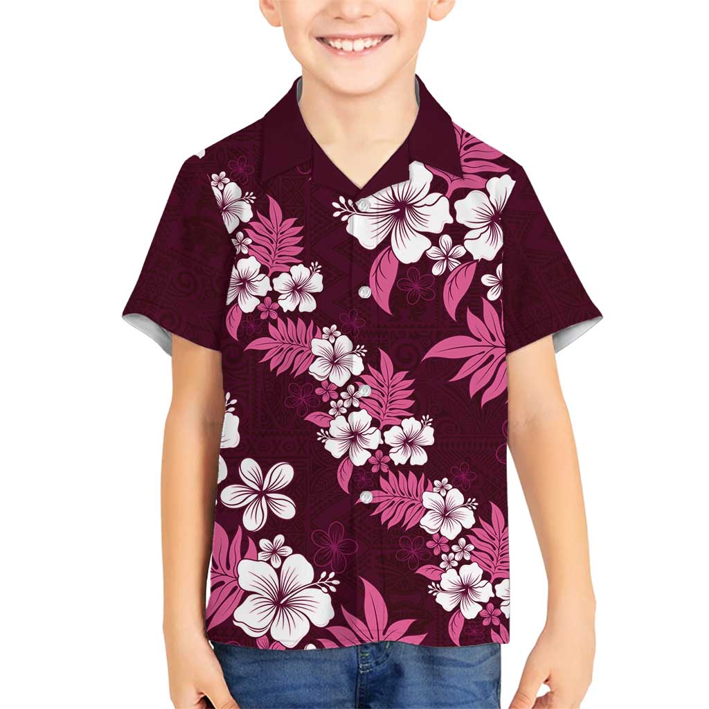 Hawaiian Hibiscus Tribal Floral Pink Family Matching Summer Maxi Dress and Hawaiian Shirt Polynesian Tapa Pattern LT01 Son's Shirt Pink - Polynesian Pride