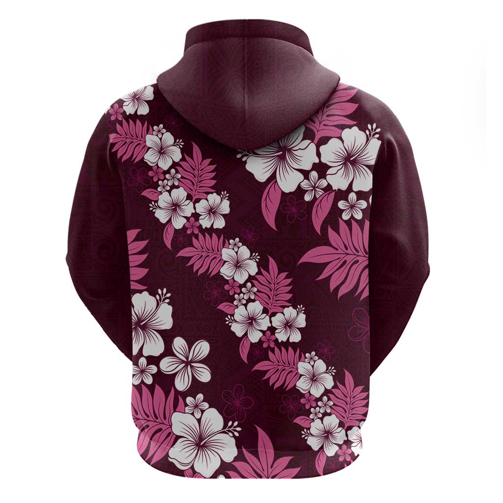 Hawaiian Hibiscus Tribal Floral Pink Hoodie Polynesian Tapa Pattern - Polynesian Pride