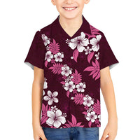 Hawaiian Hibiscus Tribal Floral Pink Kid Hawaiian Shirt Polynesian Tapa Pattern - Polynesian Pride
