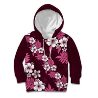 Hawaiian Hibiscus Tribal Floral Pink Kid Hoodie Polynesian Tapa Pattern - Polynesian Pride