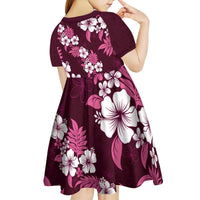 Hawaiian Hibiscus Tribal Floral Pink Kid Short Sleeve Dress Polynesian Tapa Pattern - Polynesian Pride