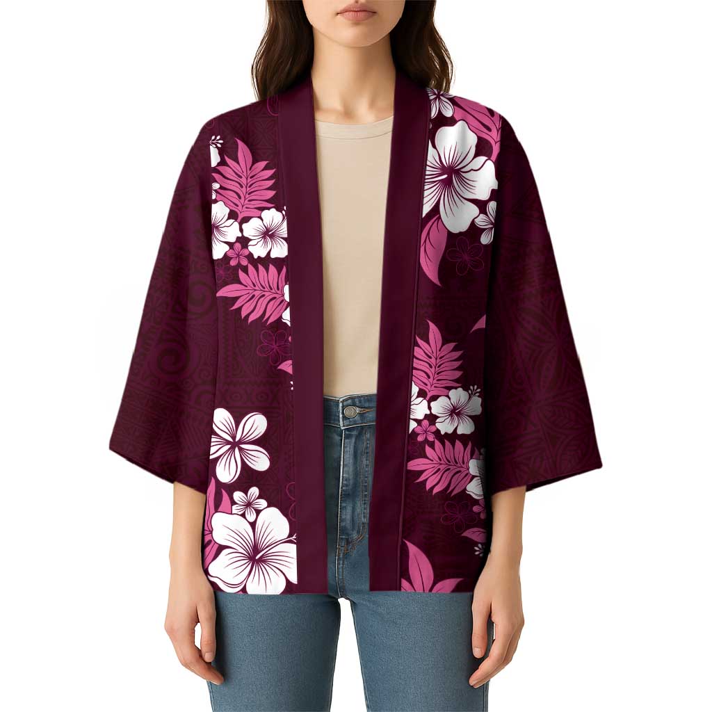 Hawaiian Hibiscus Tribal Floral Pink Kimono Polynesian Tapa Pattern - Polynesian Pride
