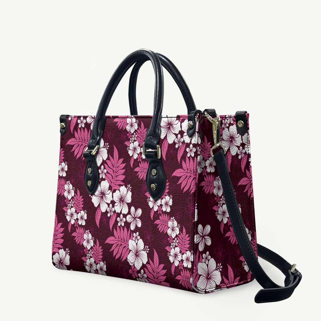 Hawaiian Hibiscus Tribal Floral Pink Leather Bag Polynesian Tapa Pattern - Polynesian Pride