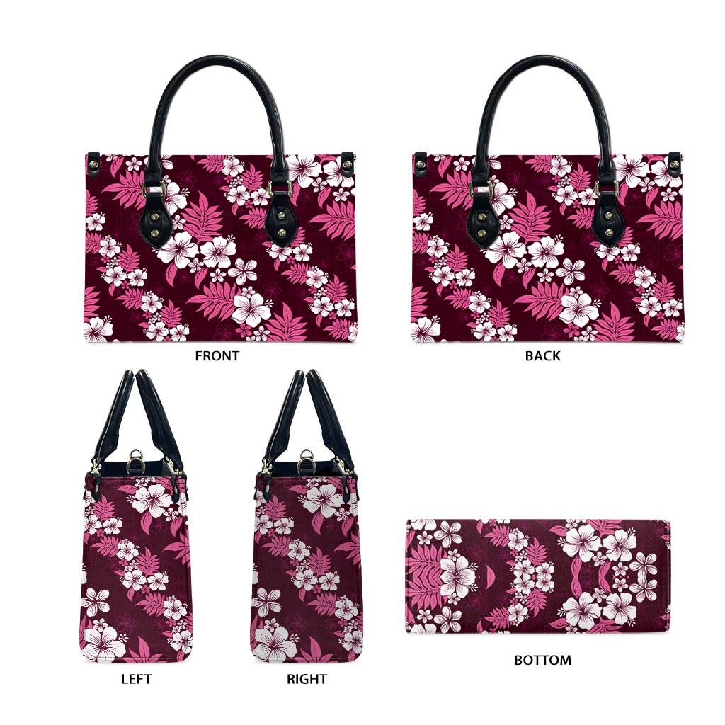 Hawaiian Hibiscus Tribal Floral Pink Leather Bag Polynesian Tapa Pattern - Polynesian Pride
