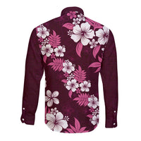 Hawaiian Hibiscus Tribal Floral Pink Long Sleeve Button Shirt Polynesian Tapa Pattern - Polynesian Pride