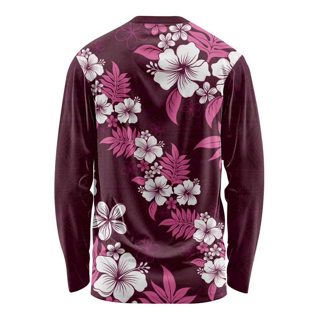 Hawaiian Hibiscus Tribal Floral Pink Long Sleeve Shirt Polynesian Tapa Pattern - Polynesian Pride