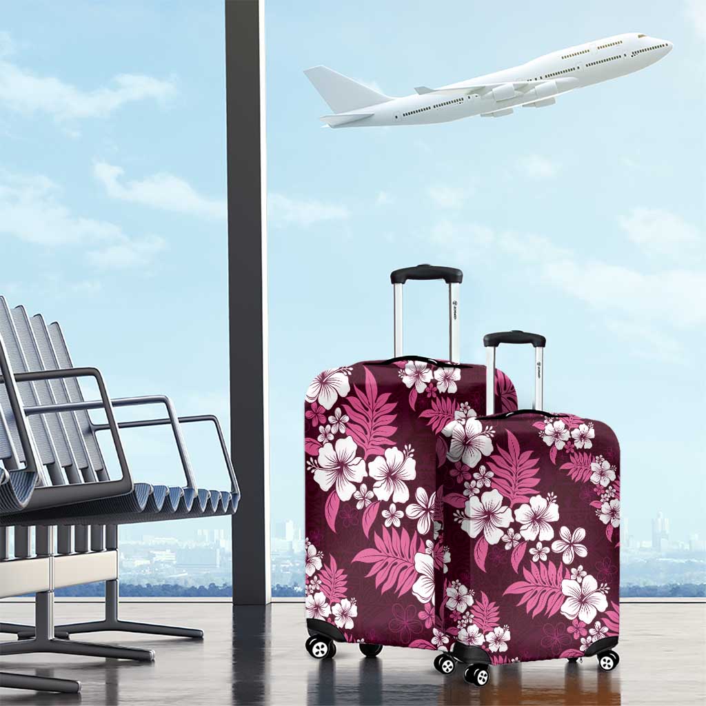 Hawaiian Hibiscus Tribal Floral Pink Luggage Cover Polynesian Tapa Pattern - Polynesian Pride