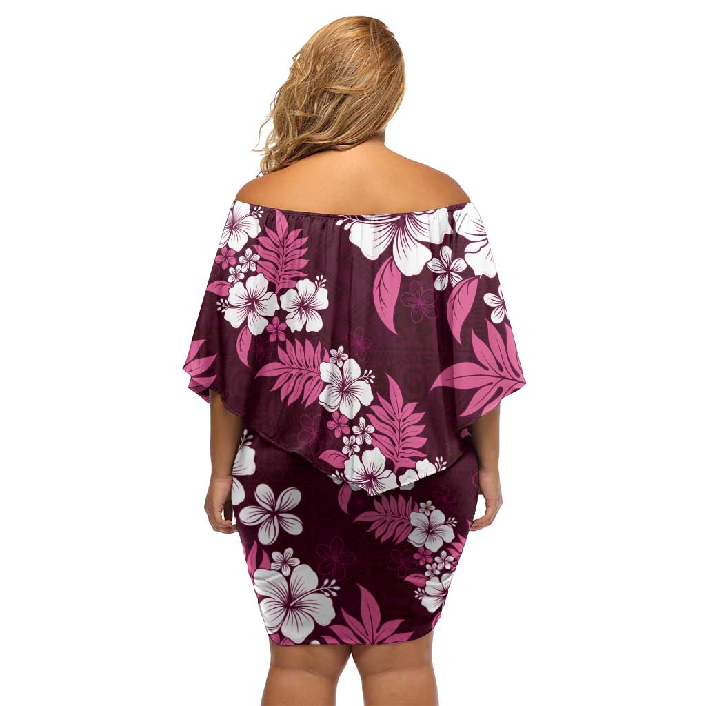Hawaiian Hibiscus Tribal Floral Pink Off Shoulder Short Dress Polynesian Tapa Pattern - Polynesian Pride