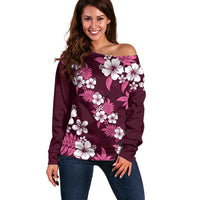 Hawaiian Hibiscus Tribal Floral Pink Off Shoulder Sweater Polynesian Tapa Pattern - Polynesian Pride