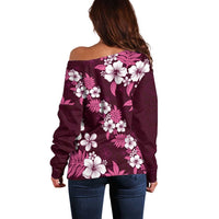 Hawaiian Hibiscus Tribal Floral Pink Off Shoulder Sweater Polynesian Tapa Pattern - Polynesian Pride