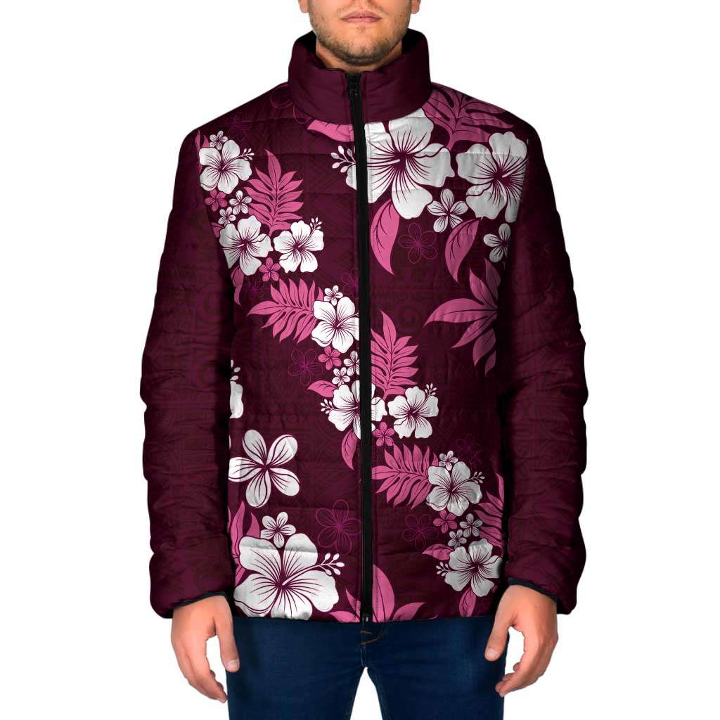 Hawaiian Hibiscus Tribal Floral Pink Padded Jacket Polynesian Tapa Pattern - Polynesian Pride