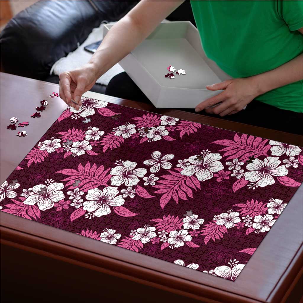 Hawaiian Hibiscus Tribal Floral Pink Puzzle Polynesian Tapa Pattern - Polynesian Pride